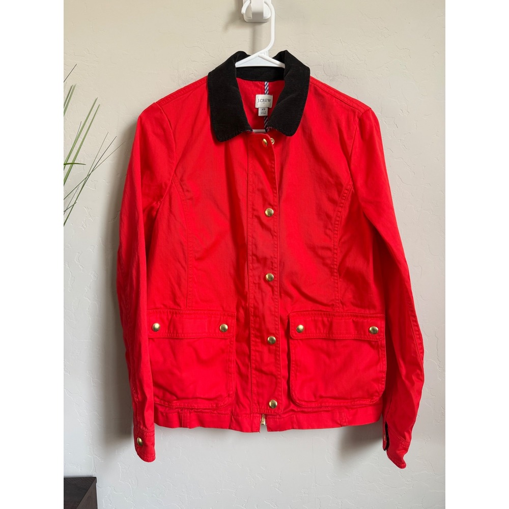 J.Crew Factory Red Cotton Canvas Barn Jacket Corduroy Collar Gold Snaps AW011 XS